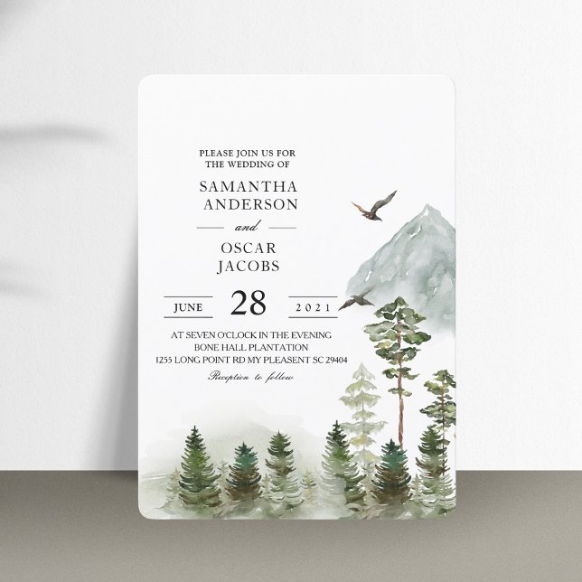 Invitation Forêt verte de nature moderne | Arbres à l'aquarel (Créateur téléchargé)