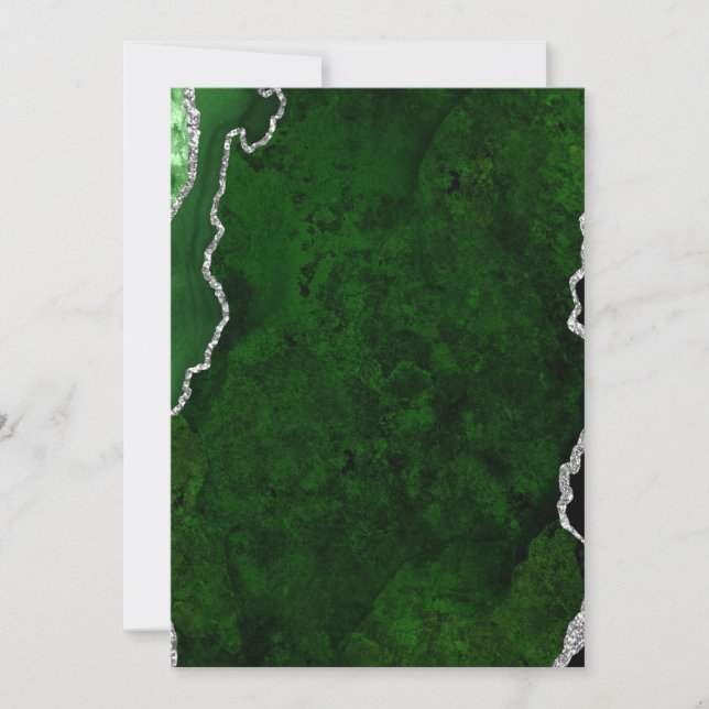 Invitation Forêt Verte Glamour Marble Chic Paillettes Argenté (Devant)