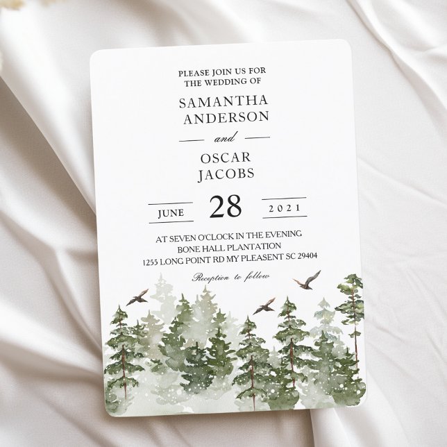 Invitation Forêt verte moderne d'hiver aquarelle avec neige (Créateur téléchargé)