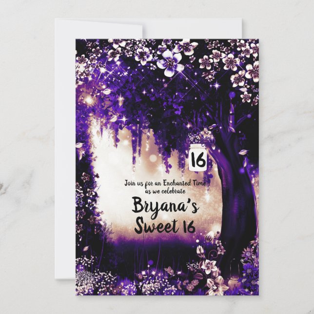 Invitation Forêt Violette Enchantée de Bois Fantastique Douze (Devant)