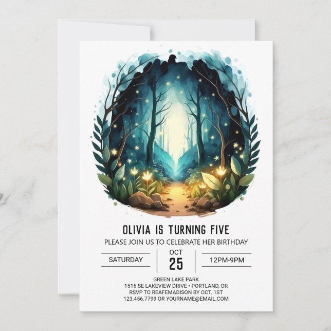 Invitation Forêt Whimsical en ligne Woodland Anniversaire (Devant)