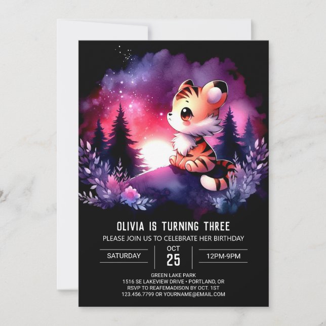 Invitation Forêt Whimsical Tiger Anniversaire (Devant)