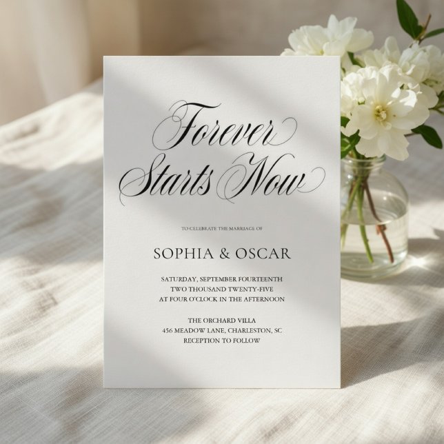 Invitation Forever Starts Now Mariage | Écriture Élégante (Créateur téléchargé)