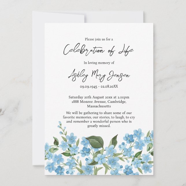 Invitation Forget me not Celebration of Life Photo Funeral  (Dos)
