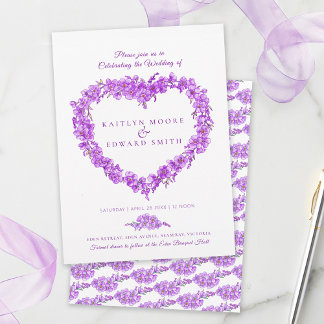 Invitation Forget-me-not heart art wedding purple white