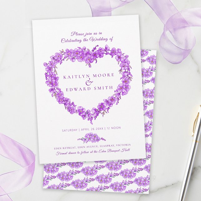 Invitation Forget-me-not heart art wedding purple white (Créateur téléchargé)
