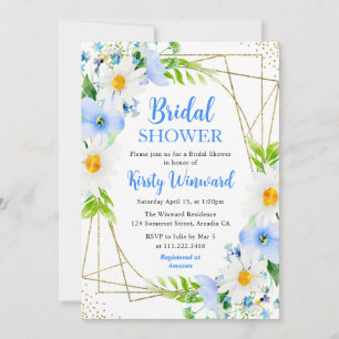 Invitation Forget-Me-Nots & Daisies Cadre Doré Baby Shower Ma