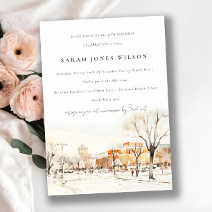 Invitation Forgo North Dakota City Scape Aquarelle Anniversai