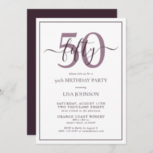 Invitation Formal 50e Anniversaire Plum violet Script classiq