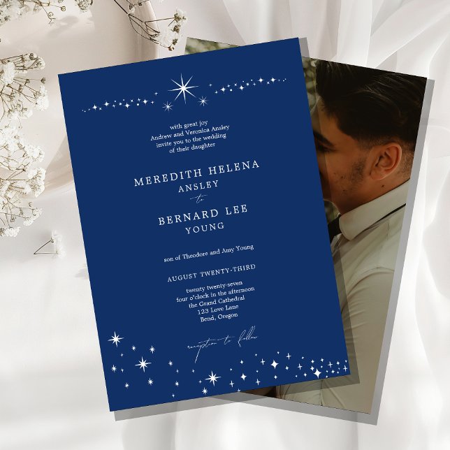 Invitation Formal Celestial Elegant Navy Blue Wedding Photo (Créateur téléchargé)