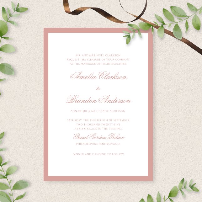 Invitation Formal Classic Dusty Rose Border Script Wedding (Créateur téléchargé)