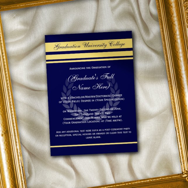 Invitation Formal College Graduation Announcements  Blue Gold (Formal college graduation announcement)