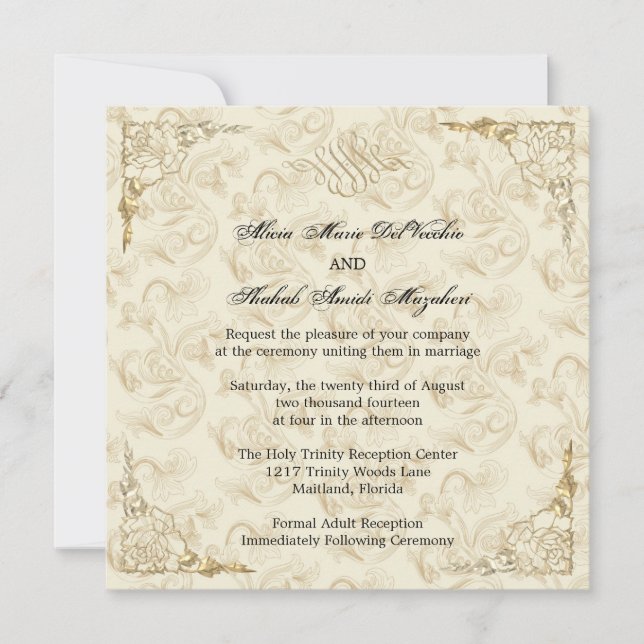 Invitation Formal Elegant Gold Accent Floral Maria (Devant)