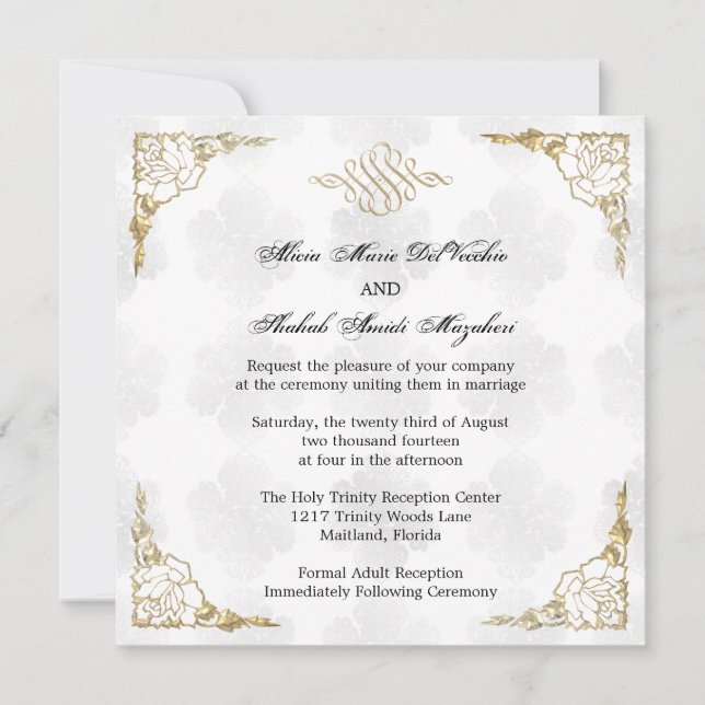 Invitation Formal Elegant Gold Accent Floral Maria (Devant)