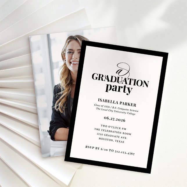 Invitation Formal Elegant Graduation Party | Photo Back (Créateur téléchargé)