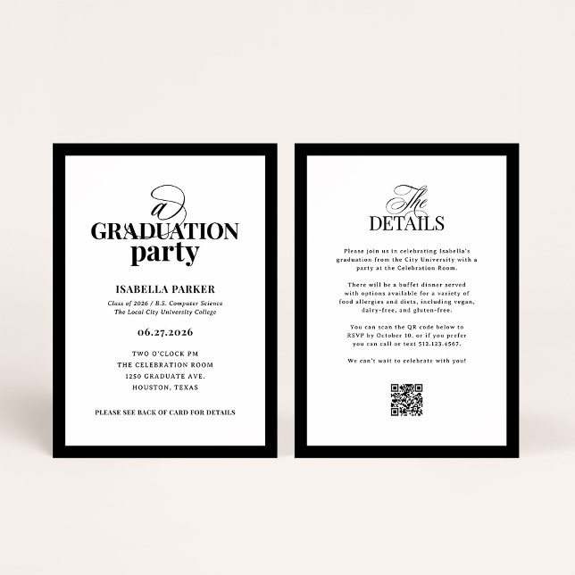 Invitation Formal Elegant Graduation Party | RSVP QR Code (Créateur téléchargé)