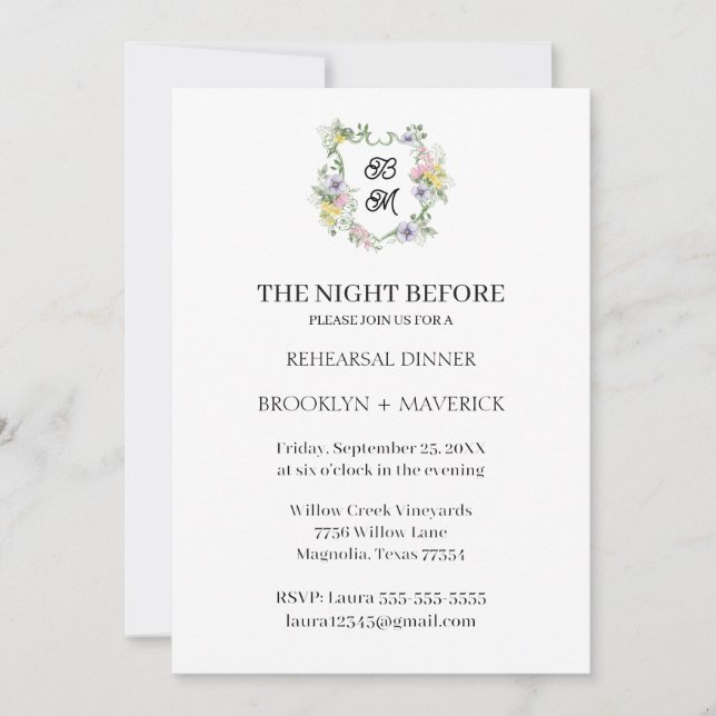 Invitation Formal Floral Monogram Crest Wedding (Devant)