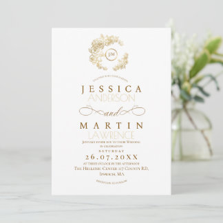 Invitation Formal Floral Monogram Gold Rose Wedding