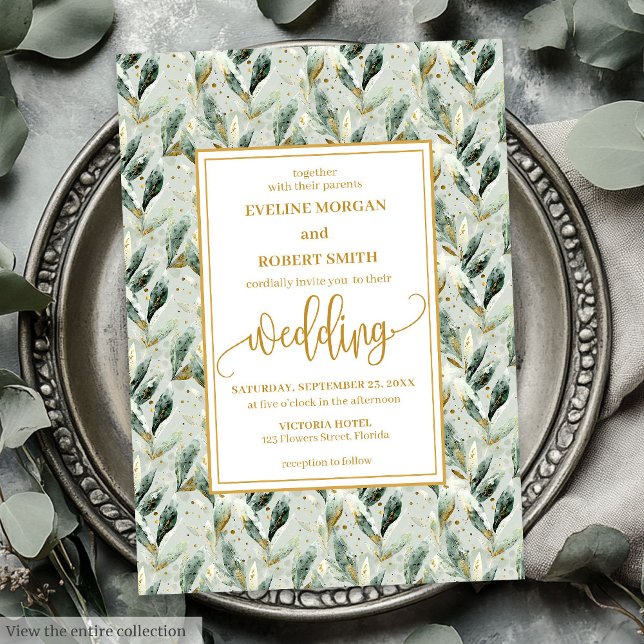 Invitation Formal Hunter Green Gold Foliage Mariage Invite (Formal Hunter Green Gold Foliage Wedding Invitation)