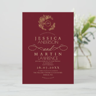 Invitation Formal Minimalist Red Gold Wedding