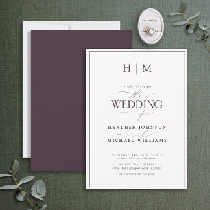 Invitation Formal Plum Purple Monogram Calligraphy Wedding