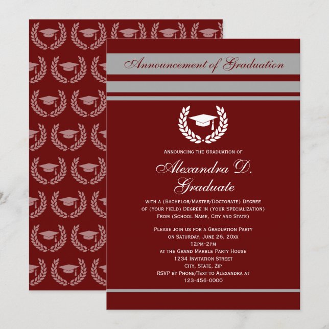 Invitation Formal Stripes College Lycée Graduation (Devant / Derrière)