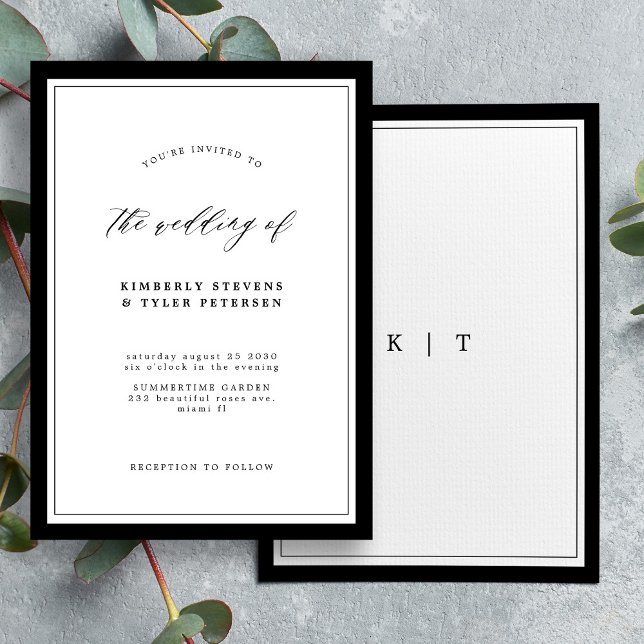Invitation Format monogrammed élégant noir et blanc mariage (Créateur téléchargé)