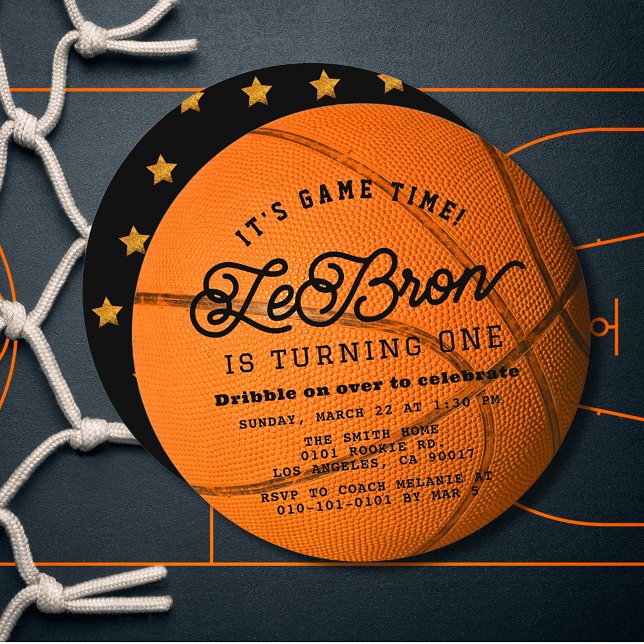 Invitation Forme de basketball Garçon 1er anniversaire Cercle (Créateur téléchargé)