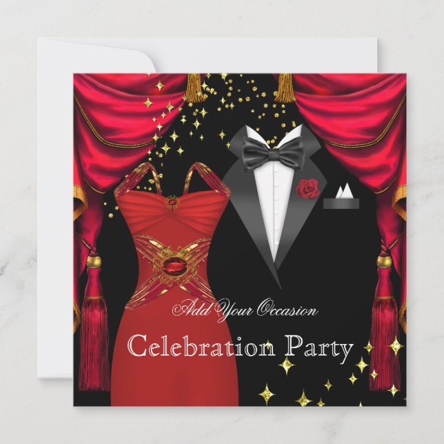 Invitation Forme Party Elégant Tuxedo Red Dress Event 2 (Devant)