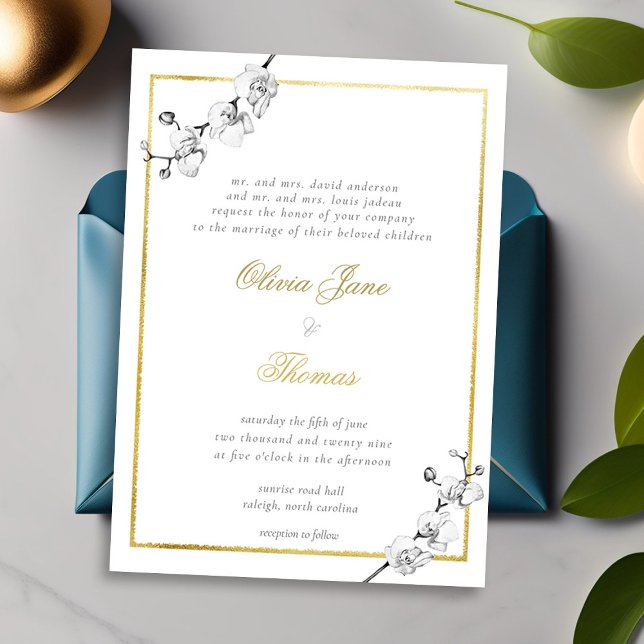 Invitation Forme traditionnelle Gold Frame Simple Art Mariage (Créateur téléchargé)