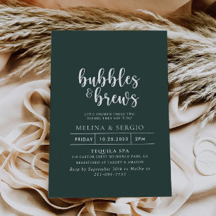 Invitation Forme Vert Blanc Bubbles & Brews Douche nuptiale