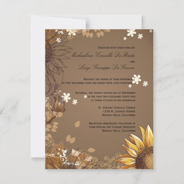 Invitation formel de mariage de tournesols (Devant)
