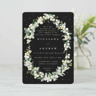 Invitation Formel Elegant Black Snowberry+Eucalyptus Mariage