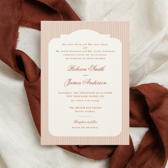 Invitation Formel Elegant Classic Rust Orange Stripes Mariage (Créateur téléchargé)