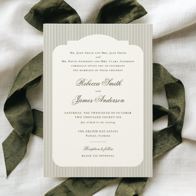 Invitation Formel élégant classique Olive Green Stripes Maria (Créateur téléchargé)