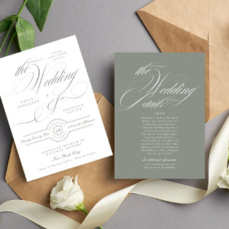 Invitation Formel Elegant Grey Mariage vert | Détails Retour