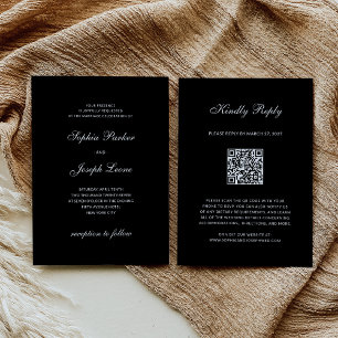 Invitation Formel et Classique Réponse Mariage Noir QR Code