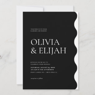 Invitation Formel Noir & Blanc Moderne Mariage Wavy