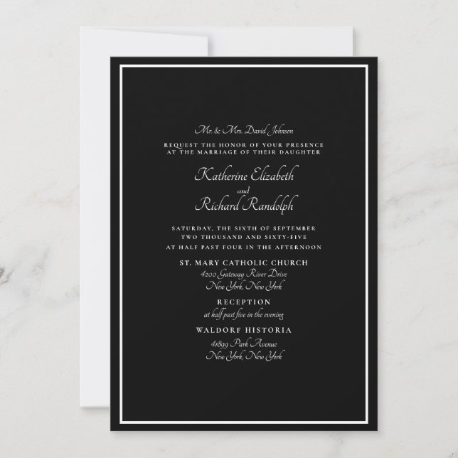 Invitation formelle de mariage noir pour les paren (Devant)