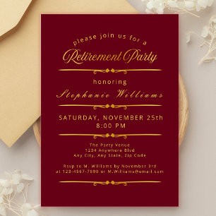Invitation Formelle Élégante Retraite Burgundy Gold Party