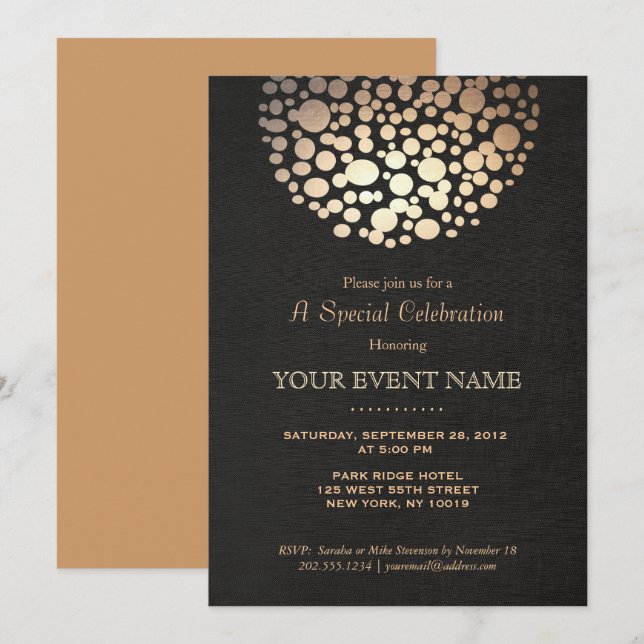 Invitation formelle noire avec cercle élégant en o (Devant / Derrière)