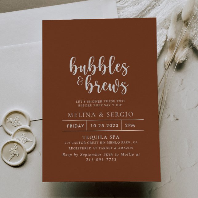 Invitation Formelle Terracotta Bubbles & Brews Douche nuptial (Créateur téléchargé)