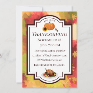 Invitation Formellement Thanksgiving automne Feuilles dinde