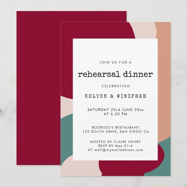 Invitation Formes abstraites dîner de répétition contemporain (Devant / Derrière)