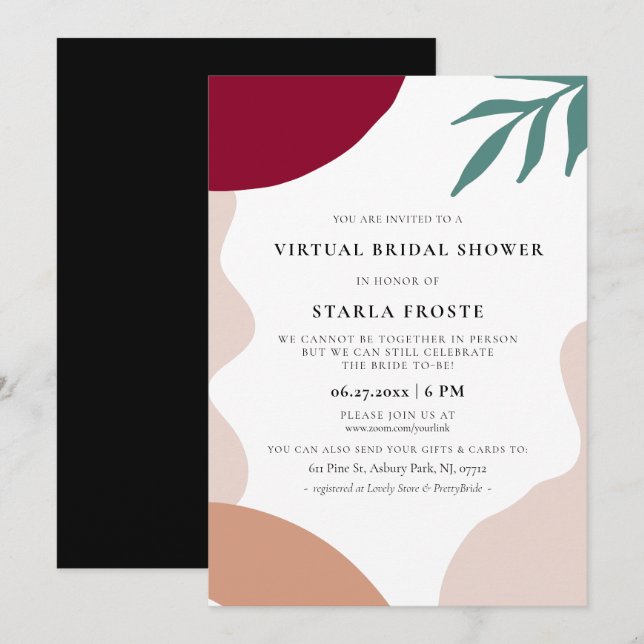 Invitation Formes abstraites modernes Douche nuptiale virtuel (Devant / Derrière)