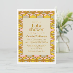 Invitation Formes Abstraites Motif rose Baby shower jaune