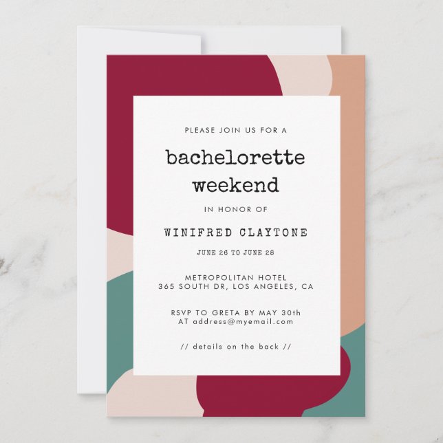 Invitation Formes Abstraites week-end de Bachelorette contemp (Devant)