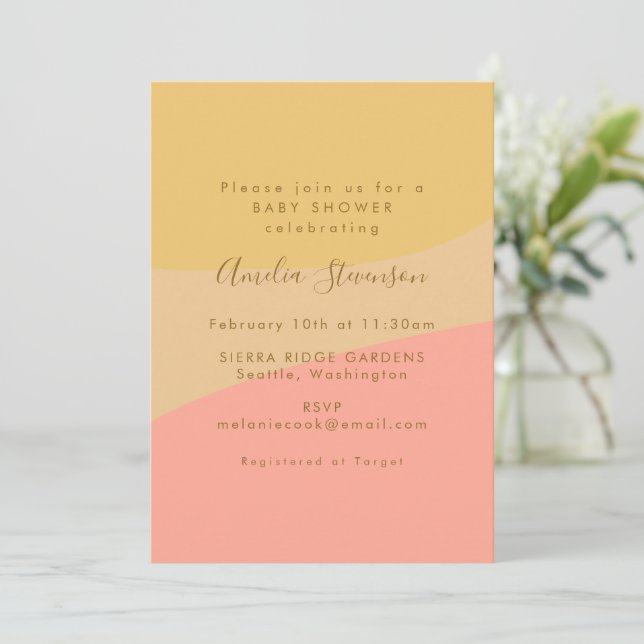 Invitation Formes bio simples Baby shower Sherbet Pastel (Debout devant)