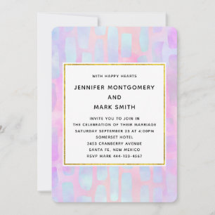 Invitation Formes de rectangle violet et bleu sur mariage ros