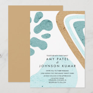 Invitation Formes de ton terreux moderne bleu clair beige mar